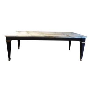 French Louis XVI Style Ebonized Coffee Table With Marble Top