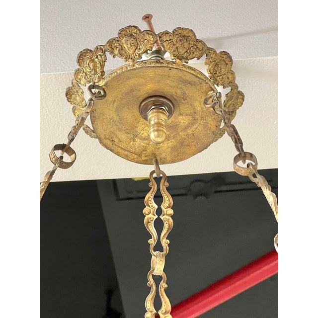 Antique Cased Pink Cut to White and Clear Glass and Bronze Chandelier For Sale - Image 11 of 12