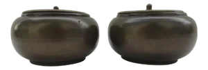 Chinese Bronze Lidded Pot Incense Ink - A Pair