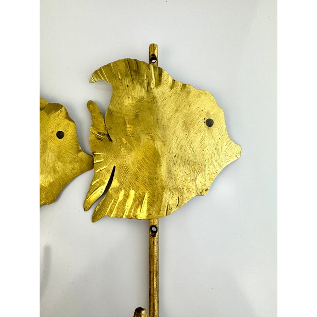 Nautical Vintage Brass Fish Wall Hooks – A Pair For Sale - Image 3 of 9