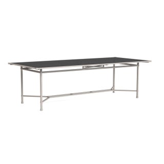 Brown Jordan Venetian 44" x 98" Dining Table - Glass Top, Dove frame For Sale