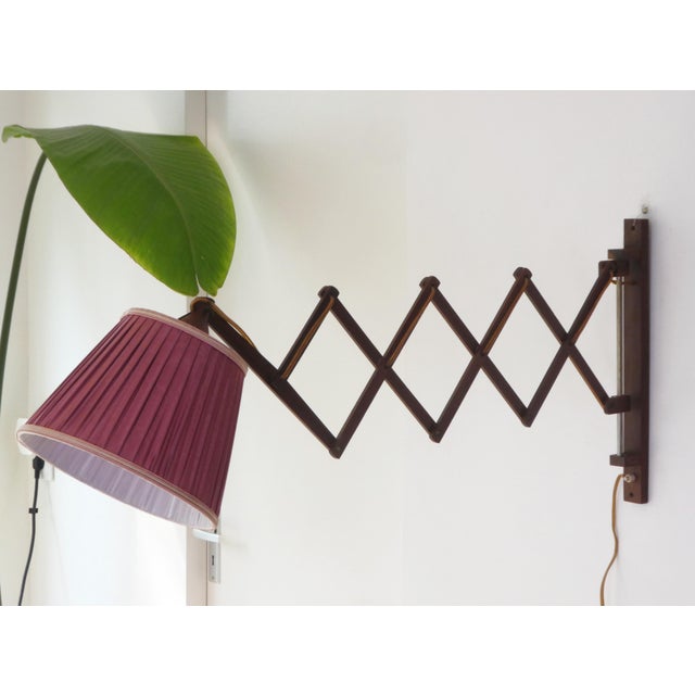 Mid-Century Teak Accordion Lamp with Red Pleaded Shade, 1960s For Sale - Image 12 of 12