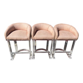 Mid-Century Lucite/Mauve Swivel Bar Stools - Set of 3 For Sale