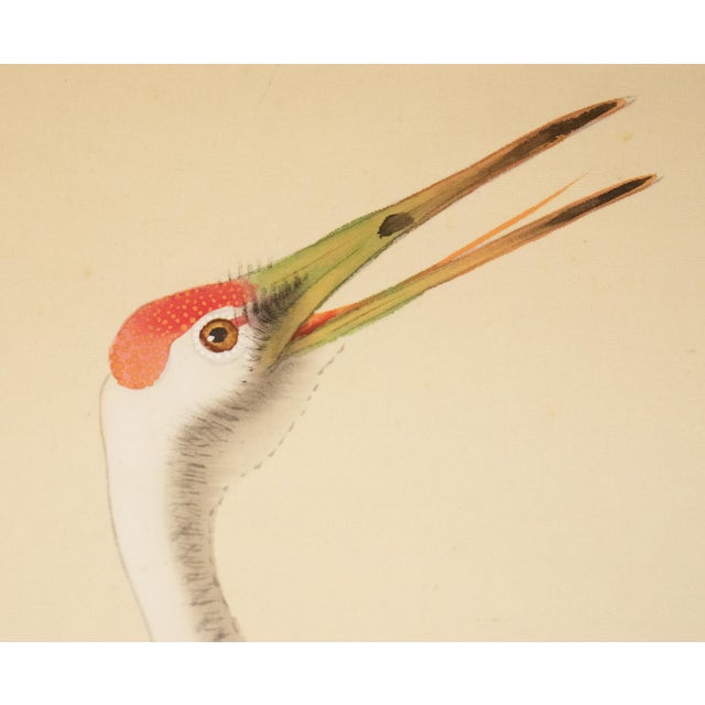 Taisho to Showa Era Japanese Silk Scroll Painting "Two Cranes and a Pine Tree" For Sale - Image 13 of 18