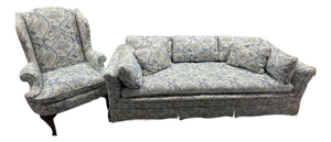 1970s Henredon Fine Furniture 84" Bench-Cushion Sofa and Matching Wing Chair – Feather/Down Cushions – Excellent Condition
