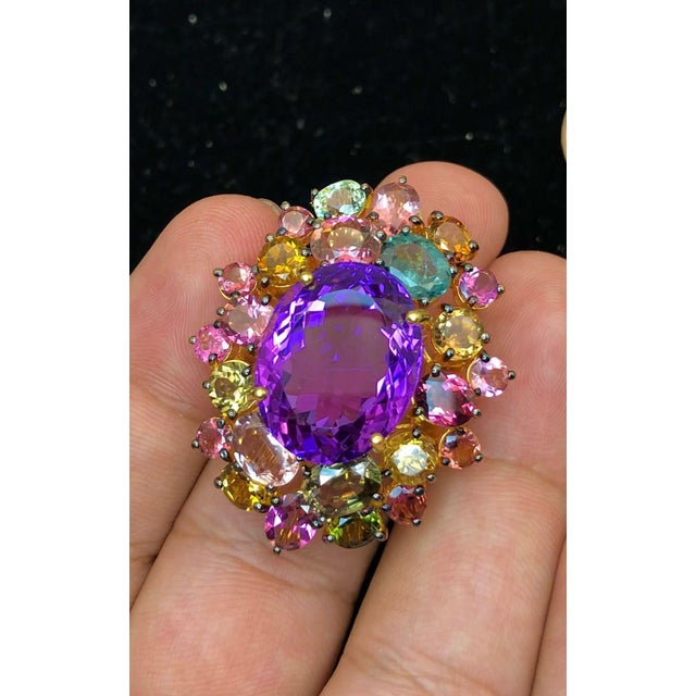 Bochic "Orient" Vintage Multi Tourmaline & Amethyst Ring - 18K Gold & Silver For Sale - Image 11 of 18