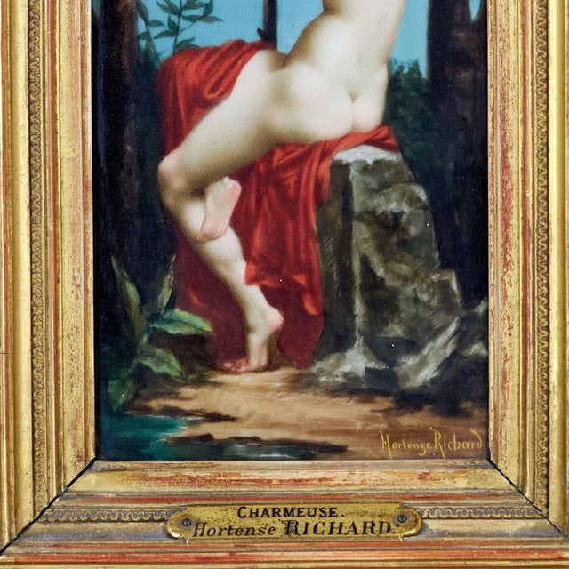 Hortense Richard, Mythical Figure, Porcelain Painting, Framed For Sale - Image 3 of 7