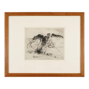 Dry Point Landscape Etching of Penerils Castle, Derbyshire, England by Frank Short, C. 1900
