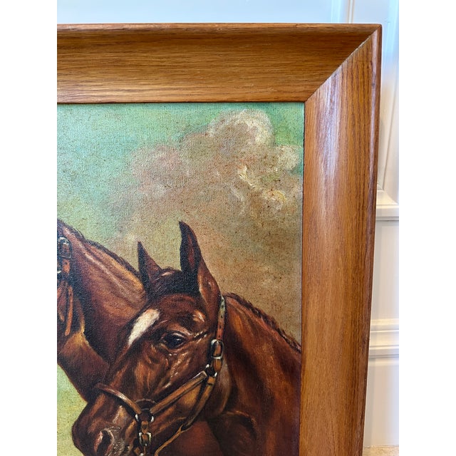 Chocolate Vintage 1959 Equestrian Horse Portrait Oil Painting - Signed & Framed For Sale - Image 8 of 16