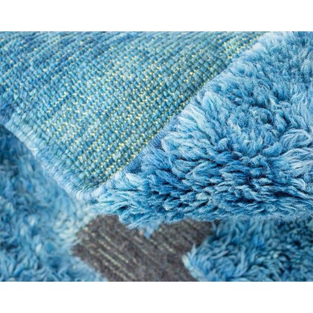 Blue Premium Hand-Knotted Moroccan Wool Rug | 9'5'' X 6'10" | One of a Kind For Sale - Image 8 of 9