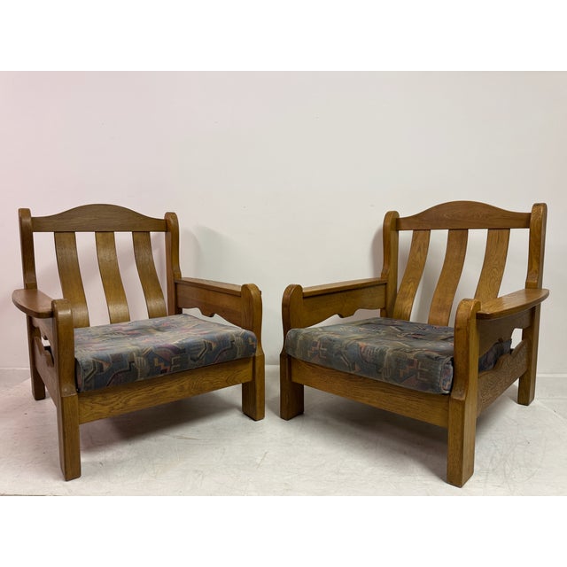 Vintage Brutalist Oak Armchairs, 1960s, Set of 2 For Sale - Image 6 of 12