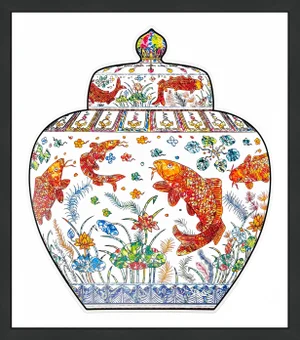 Takashi Murakami, Lidded Jar With Design of a Lotus Pond (Hand Signed Shaped Lithograph), 2024
