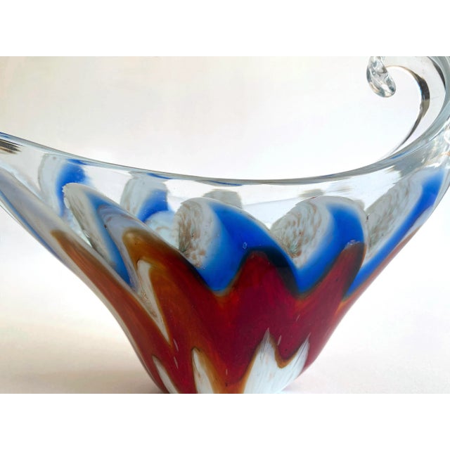 Mid 20th Century Vintage Mid Century Modernist Murano Art Glass Aventurine Multicolor Zigzag Swirl Sculptural Scroll Bowl For Sale - Image 5 of 13