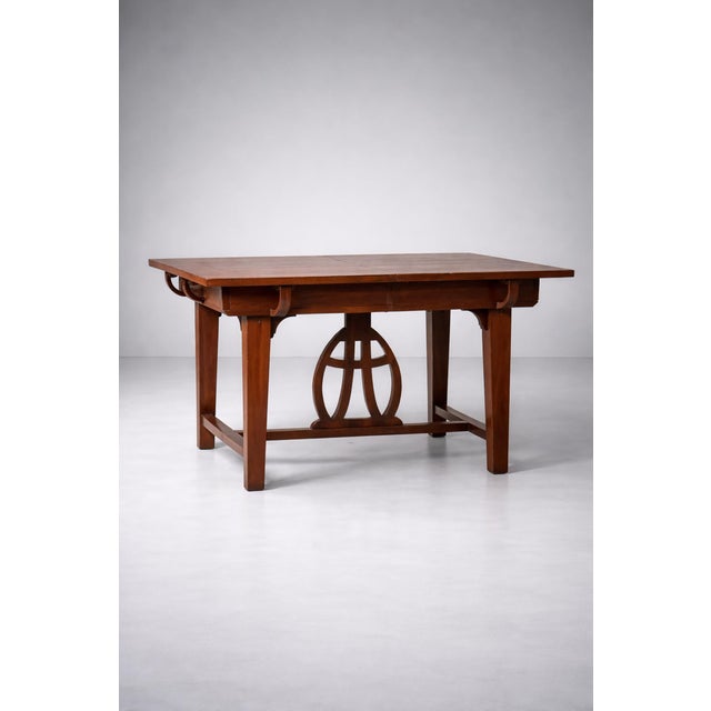 Art Nouveau Italian Walnut Extendable Dining Table with Lyre Motif Base, 1905 For Sale - Image 10 of 14