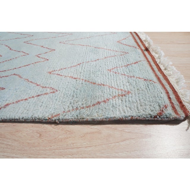 4x10 Isla Moroccan Blue Geometric Modern Hand Knotted Wool Carpet Runner Rug For Sale - Image 4 of 9