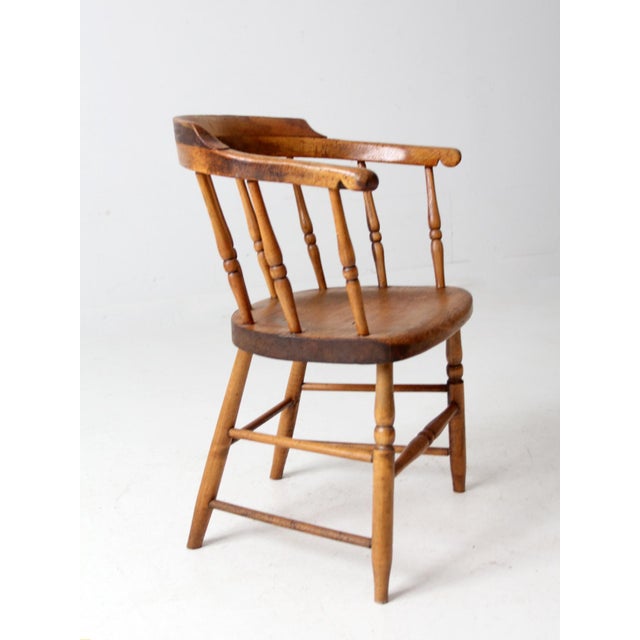 Wood Antique Windsor Captain’s Chair Wood Spindle Armchair For Sale - Image 7 of 14
