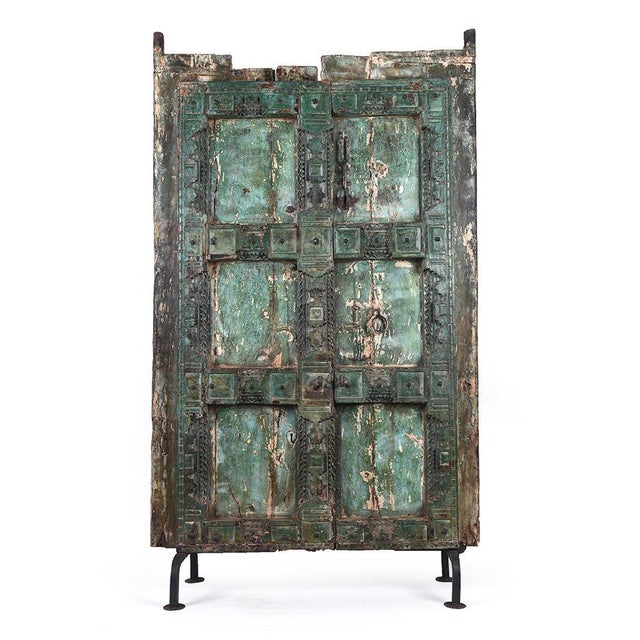 Antique Wood Door on Steel Base For Sale - Image 4 of 4