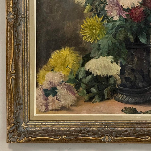 Framed Oil on Canvas, Still Life With Chrysanthemums, by M. Taquet-Beal, 1944, Belgium For Sale - Image 9 of 15