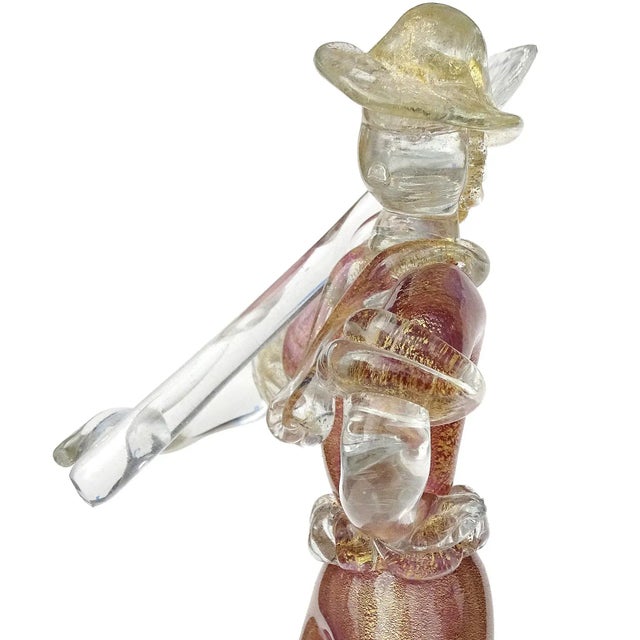 Murano Vintage Sommerso Pink Gold Flecks Italian Art Glass Male Female Farmer Figure Sculptures - A Pair For Sale In Orlando - Image 6 of 10