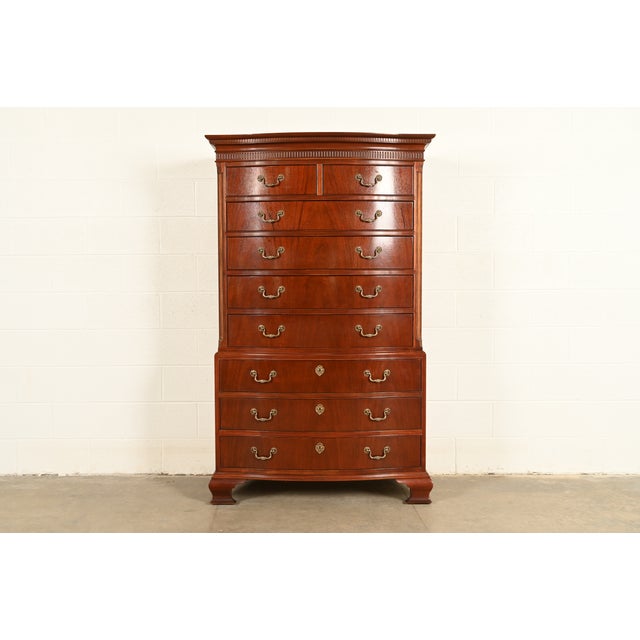 Baker Furniture Georgian Carved Mahogany Nine-Drawer Highboy Dresser, Circa 1980s For Sale - Image 14 of 14