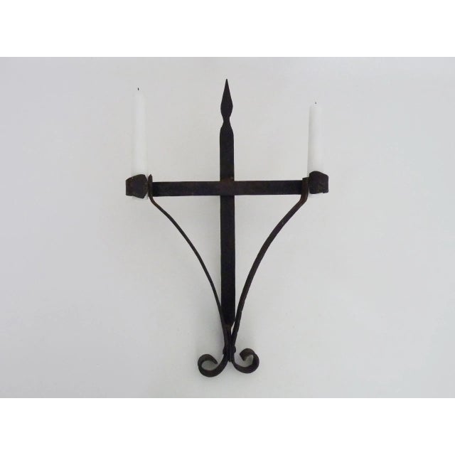 Large Wrought Iron Wall Candleholders, Set of 3 For Sale - Image 6 of 9