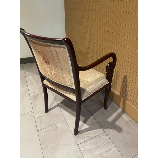 Late 20th Century Empire Revival Faiteuil Carved Mahogany & Brocade Armchair For Sale In San Diego - Image 6 of 11