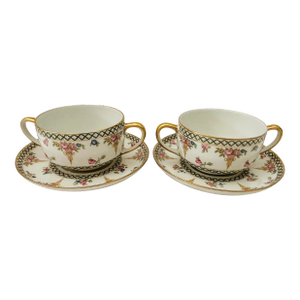 Pair of Antique Theodore Haviland Limoges Cream Soup Cup & Saucer