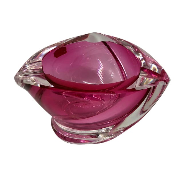 Mid-Century Modern 1950s Val St. Lambert Crystal Mid Century Pink Ashtray Bowl For Sale - Image 3 of 6