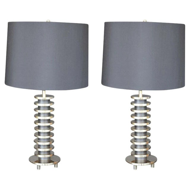 1970s Pair of Brass Lamps in the Manner of Donald Deskey For Sale - Image 5 of 5