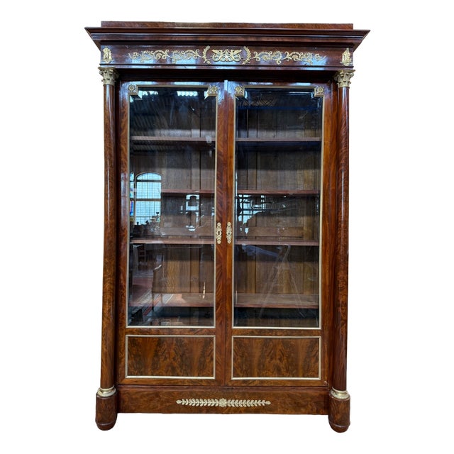 Empire Two-Door Display Bookcase in Mahogany Veneer with Gilt Bronze Mounts For Sale