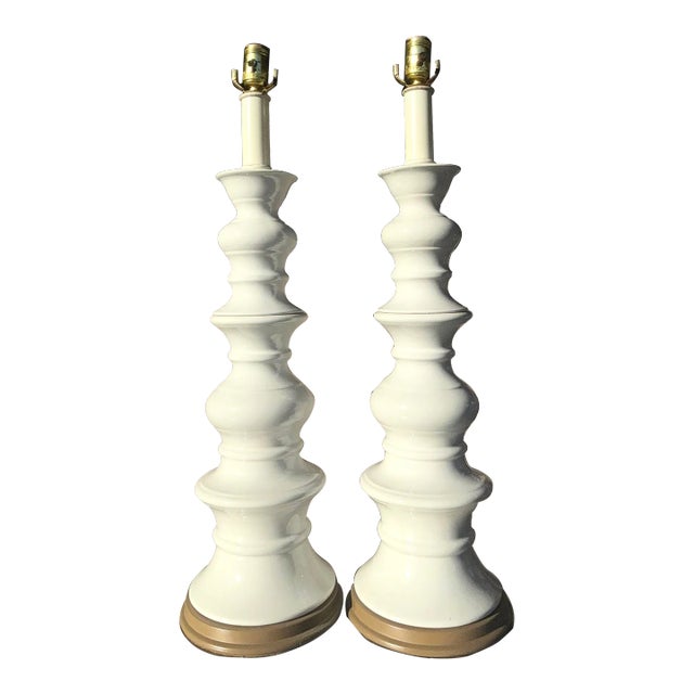 Vintage Boho Glazed Ceramic Lamps - a Pair For Sale