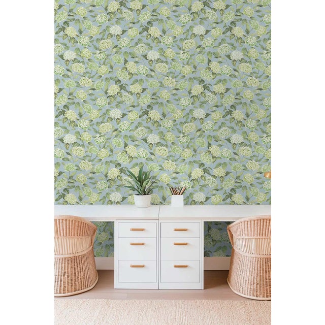 Hydrangea Blooms Floral Grasscloth Wallpaper by House Party | Limelight Green | 8 Yards For Sale In Charlotte - Image 6 of 7
