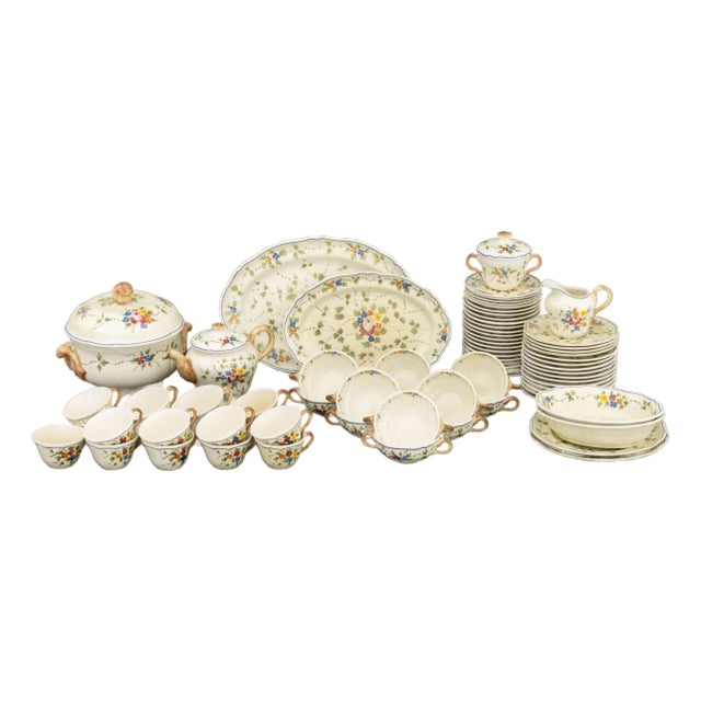 French Longchamp "Nemours" Ceramic Partial Dinner Service Set, 76 Pieces For Sale