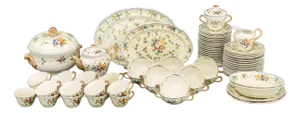 French Longchamp "Nemours" Ceramic Partial Dinner Service Set, 76 Pieces