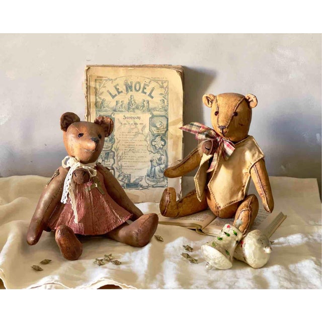 A delightful pair of collectible fabric teddy bears (male and female), handcrafted from a private collection in the...