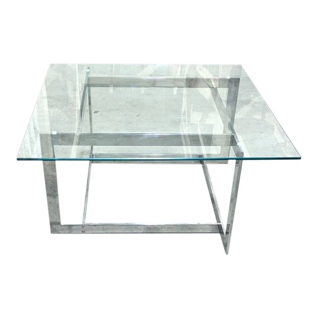 Vintage Modern Chrome and Glass Coffee Table For Sale