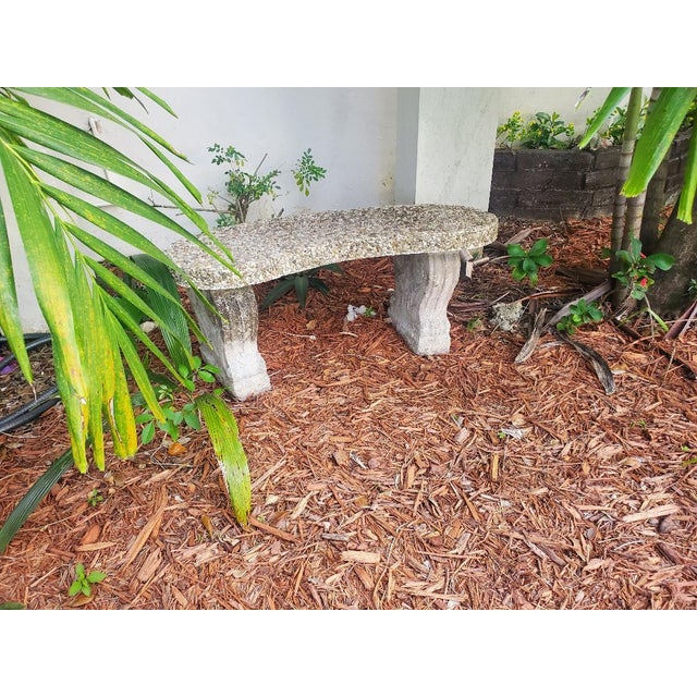 Vintage Pebbled Concrete Garden Bench For Sale In Miami - Image 6 of 12