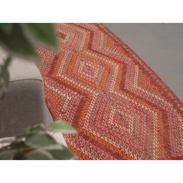 Red 1970s Vintage Handmade Wool Cotton Red Area Rug For Sale - Image 8 of 11