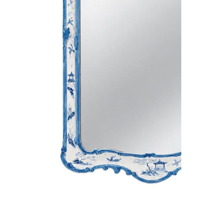 Chinoiserie Vintage Rococo Style Blue and White Chinese Style Mirror/Wall Mirror For Sale - Image 3 of 9
