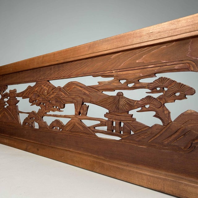 Wooden Ranma Temple Mountain Landscape, Japan, 1920s For Sale - Image 3 of 18