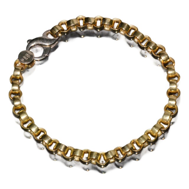 Vintage Italian Solid 18k Gold Rolo Link Stacking Chain Bracelet For Sale