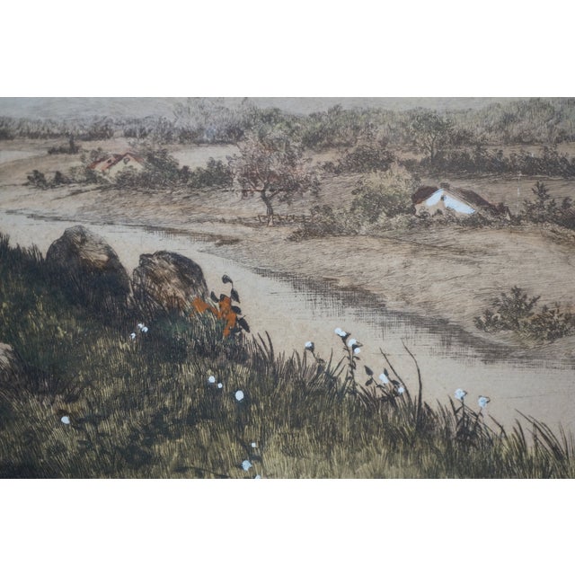 Antique George William Bohde on the Bluff Colored Landscape Etching 28" For Sale - Image 9 of 10