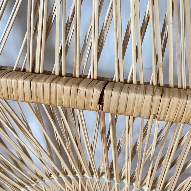 Vintage 70s Boho Chic Wicker Screen Room Divider Rattan Three Panel Star Burst Sunburst For Sale - Image 10 of 12