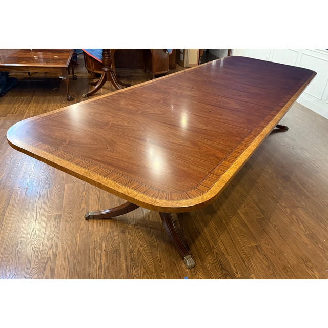 Brown Traditional Multi-Banded Mahogany Dining Table by Leighton Hall - Showroom Sample For Sale - Image 8 of 18