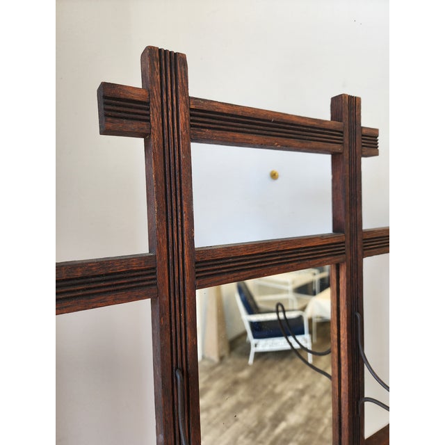 Charles Limbert Antique Arts & Crafts Wall Coat Rack With Mirror and Hooks For Sale - Image 4 of 17