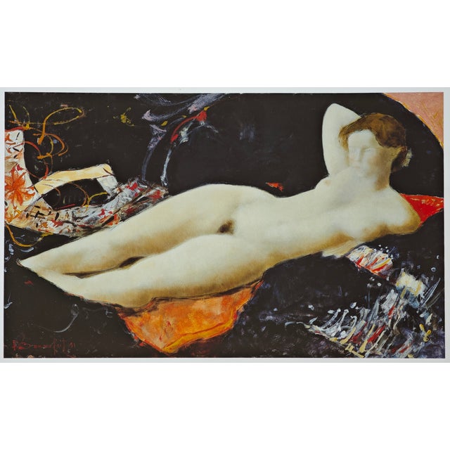 Alain Bonnefoit Femme nue allongée (Reclining nude woman) Original poster for the exhibition at Galerie de Sevres 1991 60...