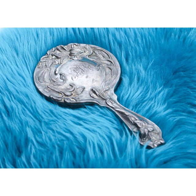 Metal 1900's Art Nouveau Silver Plated Repousse Hand Mirror For Sale - Image 7 of 11
