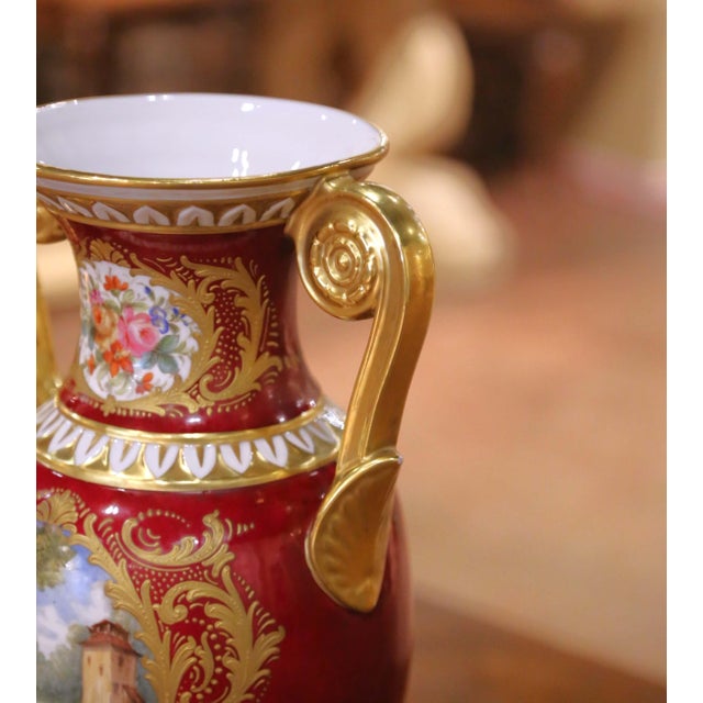 Pair of 19th Century French Neoclassical Hand Painted “Porcelaine De Paris” Urns For Sale - Image 9 of 14