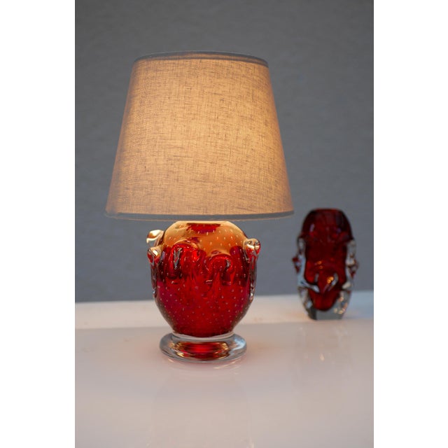 Bright Red Crystal Glass Lamp by Börne Augustsson for Åseda, Sweden For Sale - Image 12 of 16