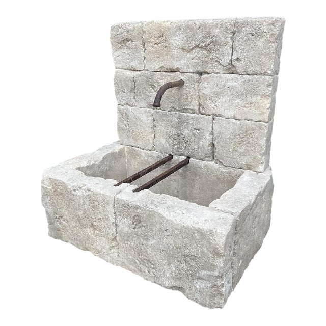 Le Chaux Hand Carved and Distressed Limestone Block Fountain From the South of France For Sale